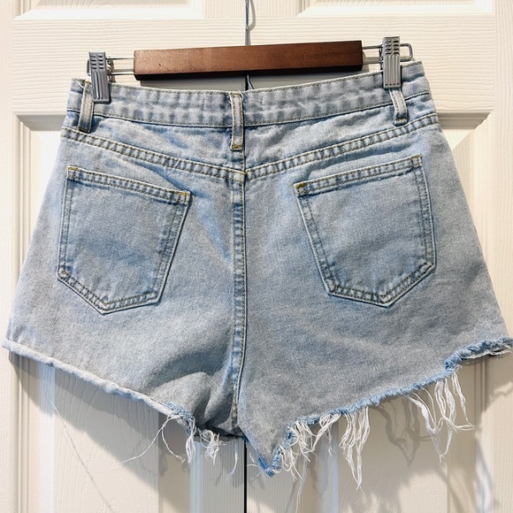 Blue B Collection High Rise Denim Shorts | Light Wash Raw Hem - Picture 3 of 4
